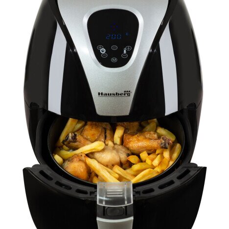 Friteuza Air Fryer Hausberg HB-2255, 1500 W, 2.6 L, Timer, Argintiu/Negru